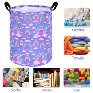 ACMUUNI 19.7 Inch Purple Rainbow Round Kids Round Laundry Clothes Hamper Dino Laundry Basket with Handles,Baby Toys Storage Organizer Bins Laundry Gift Basket for Boys and Girls Room, Bedroom Decor