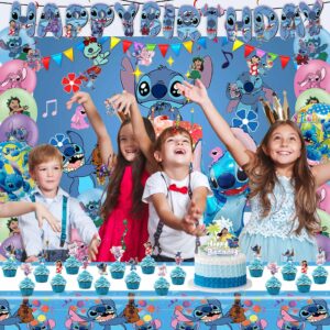 Cartoon Birthday Party Decorations Include Birthday Banner, Balloons, Backdrop, Cupcake Toppers, Hanging Swirls, Tablecloth, Cartoon Birthday Party Supplies