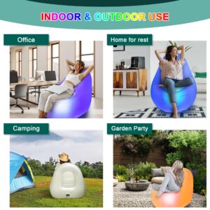 MIICASA LED Light Inflatable Chair, Blow Up Illuminated Air Sofa, Folding Lazy Sofa Furniture, Inflatable Lounge, Inflatable Couch Without Pump for Indoor Outdoor Camping, Party, Beach, Hiking, Yard