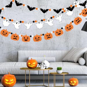 Doumeny 3Pcs Halloween Felt Garland Ghost Bat Felt Banner Pumpkin Pom Pom Garland Halloween Black Orange White Ball Garland Felt Halloween Hanging Banner for Halloween Party Fireplace Home Decor