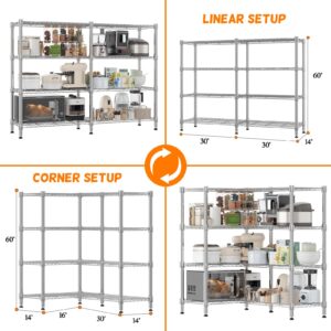 Homdox Heavy Duty Storage Shelves, 4 Tier Wire Shelving Unit, Adjustable Metal Shelves for Storage, Garage Rack Pantry Shelves Kitchen Shelving, 14"x60"x60", Silver Gray