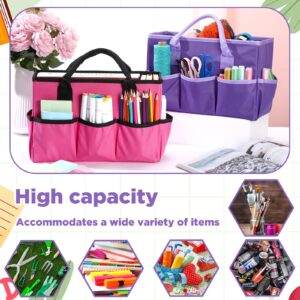 Tellingyou 2 Pcs Art Craft Tote Bag Teacher Craft Organizers and Storage Bag Desktop Craft Tote Art Supply Bag 600d Oxford Organizer Caddy with Multiple Pockets for Office(Purple, Rose Red)