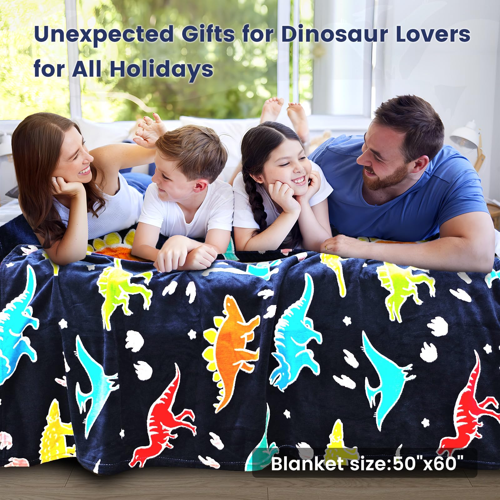 Dino Blanket,Glow in The Dark Dinosaur Blanket with Bag for Boys Kids Girls Child Teen Cute Soft Dinosaur Gifts Toys for Birthday Christmas Halloween Present Dinosaur Room Decor Blanket 50"x60"