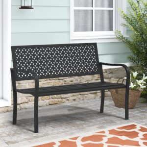 Maemttes 50 Inch Heavy-Duty Outdoor Bench, Metal Weatherproof Garden Bench with Decorative Backrest Anti-Rust Cast Iron Patio Bench for Park, Porch…