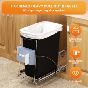 Pull Out Trash Can Under Cabinet with Garbage Bag Holder，Heavy Duty Under Sink Garbage Can Pull Out Kit-Up to 125 lb，Fit for 7–13 Gallon Cans ，Chrome (Trash Can Not Included)