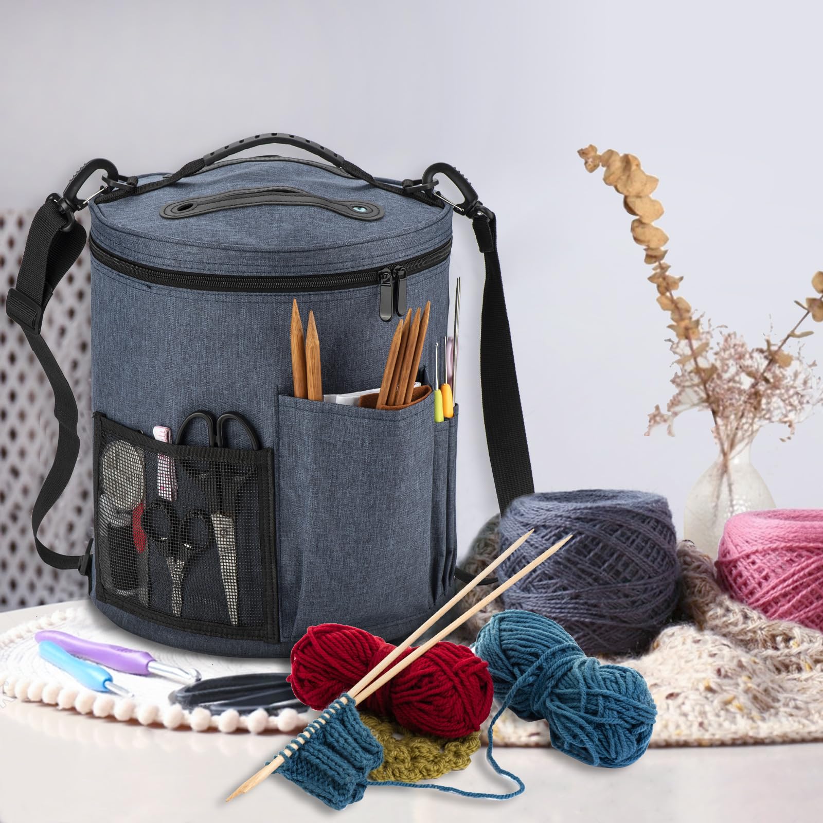 EOLIMEX Expandable Crochet Bag-Knitting Bag Yarn Storage Organizer - Yarn Bag and Crochet Tote, Yarn Holder for Crocheting, Crochet Accessories, Suppliers, Needles with Zipper Closure-Ideal Gift