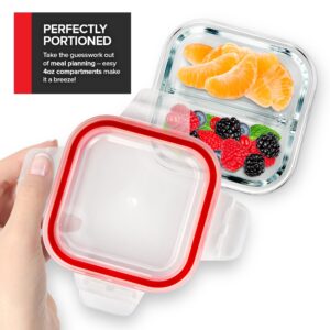 Glass Portion Control Bariatric Containers (3 Pack), 1 Cup Food Containers with Two 4 oz Compartments, 4oz Food Storage Containers for meal prep, Microwave Safe Glass Portion Containers with Lids