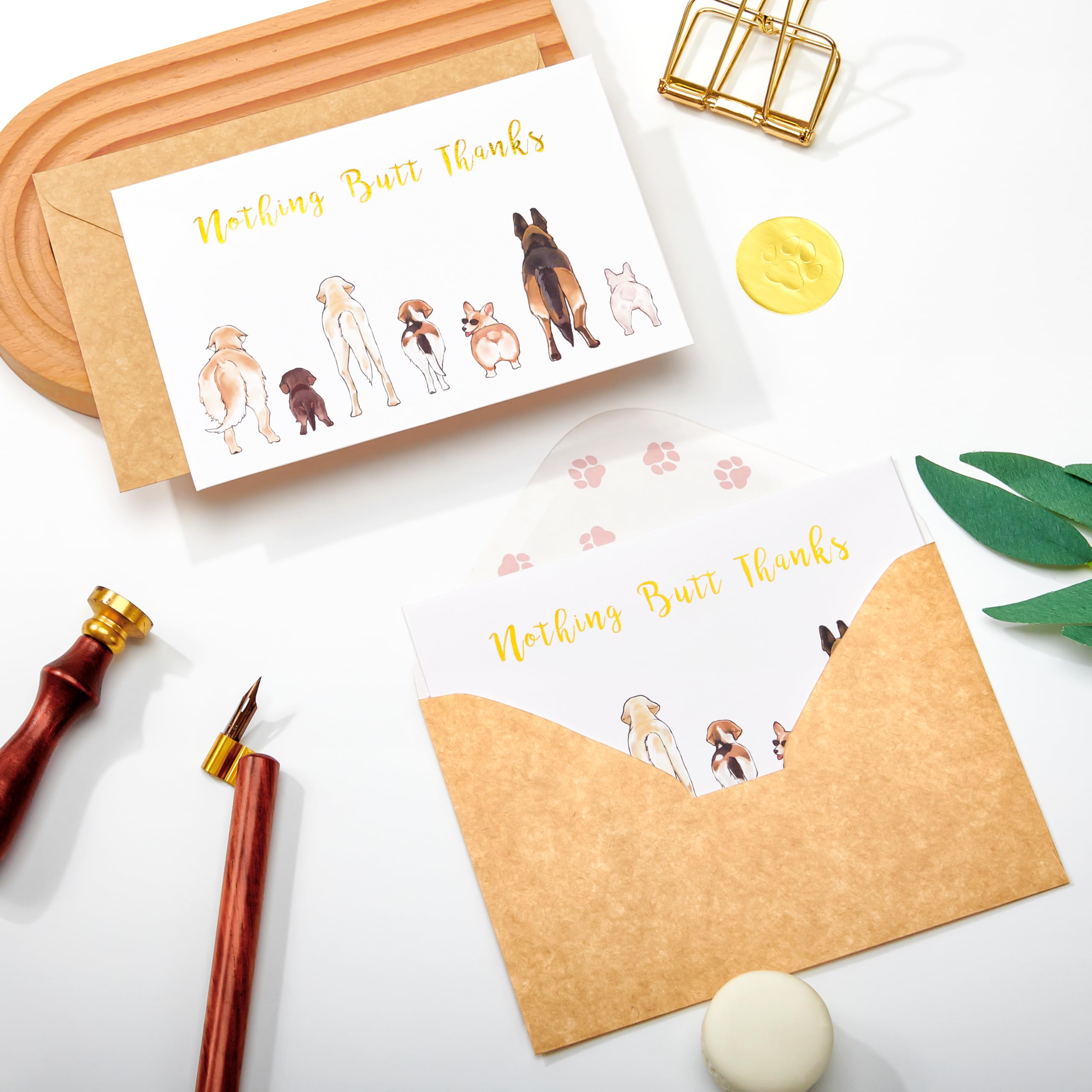 Crisky 50 Count Dog Thank You Cards Nothing Butt Thanks Gold Foil Funny Thank You Cards with Envelopes & Stickers For Friends, Women Men, Teachers, Colleagues, Dog Lovers