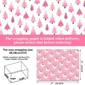 Pink Christmas Wrapping Paper Pink Santa Wrapping Paper 12 Sheets Pink Gift Wrapping Paper Christmas 20 x 26.8 Inch Pink Wrapping Paper Christmas Gift Wrap for Christmas DIY Gift Wrapping Paper