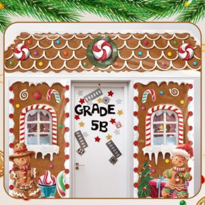 HunnmingRe 3 Pcs Christmas Gingerbread House Backdrop Gingerbread Door Covers Decorations Christmas Candy Door Banners for Xmas Holiday Party Photography Photo Background Decor