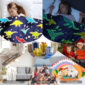 Dino Blanket,Glow in The Dark Dinosaur Blanket with Bag for Boys Kids Girls Child Teen Cute Soft Dinosaur Gifts Toys for Birthday Christmas Halloween Present Dinosaur Room Decor Blanket 50"x60"