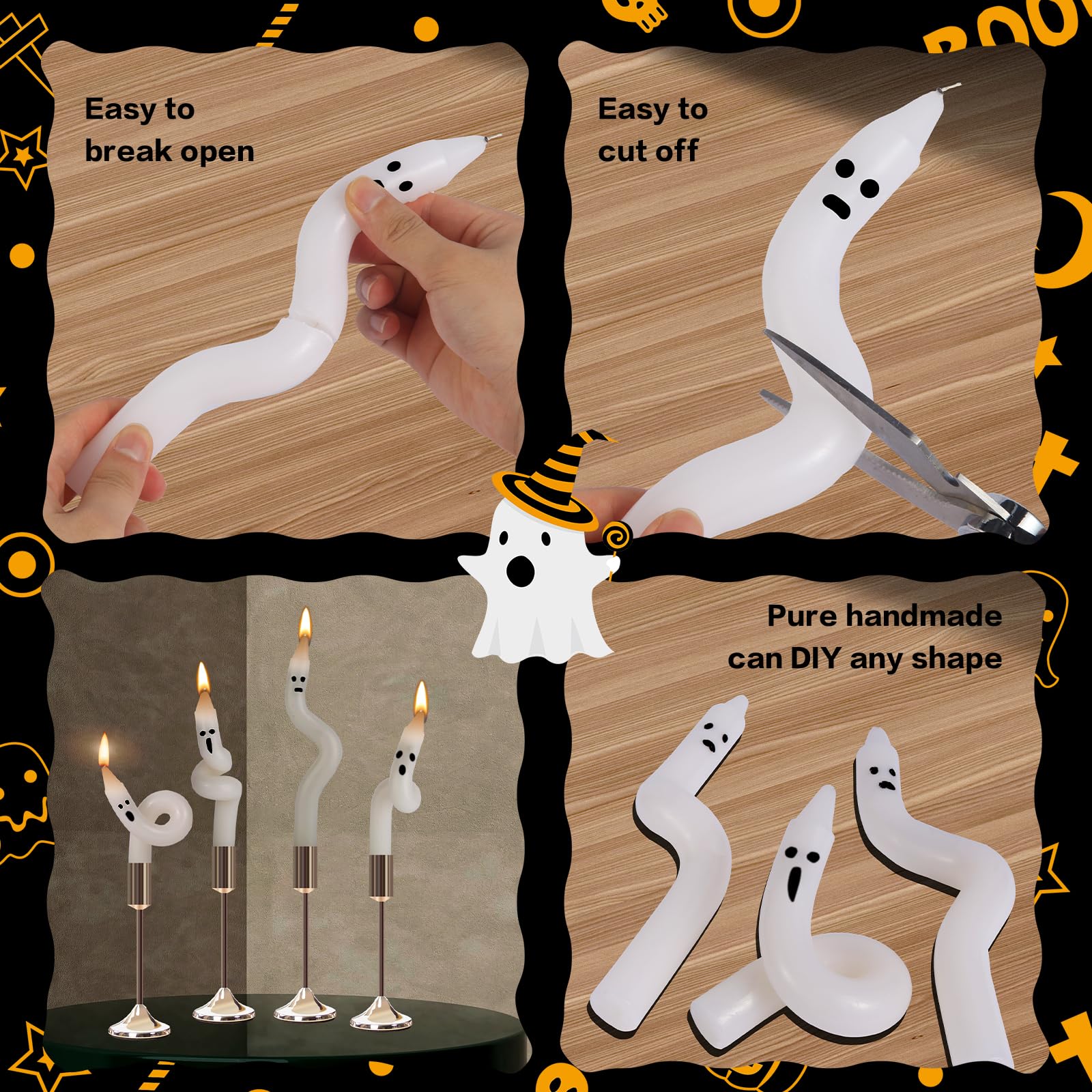 4 Pieces Halloween Ghost Candle Sticks,White Twisted Ghost Candles, Spooky Halloween Taper Candles for Halloween Party Decorations Family Birthday Dinner