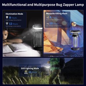 Outdoor Solar Bug Zapper,Mosquito Killer Bug Zapper with LED Light | 4000mAh | IP66 Waterproof | 2200V High Voltage Grid for Home, Patio, Lawn & Garden