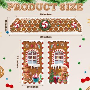 HunnmingRe 3 Pcs Christmas Gingerbread House Backdrop Gingerbread Door Covers Decorations Christmas Candy Door Banners for Xmas Holiday Party Photography Photo Background Decor