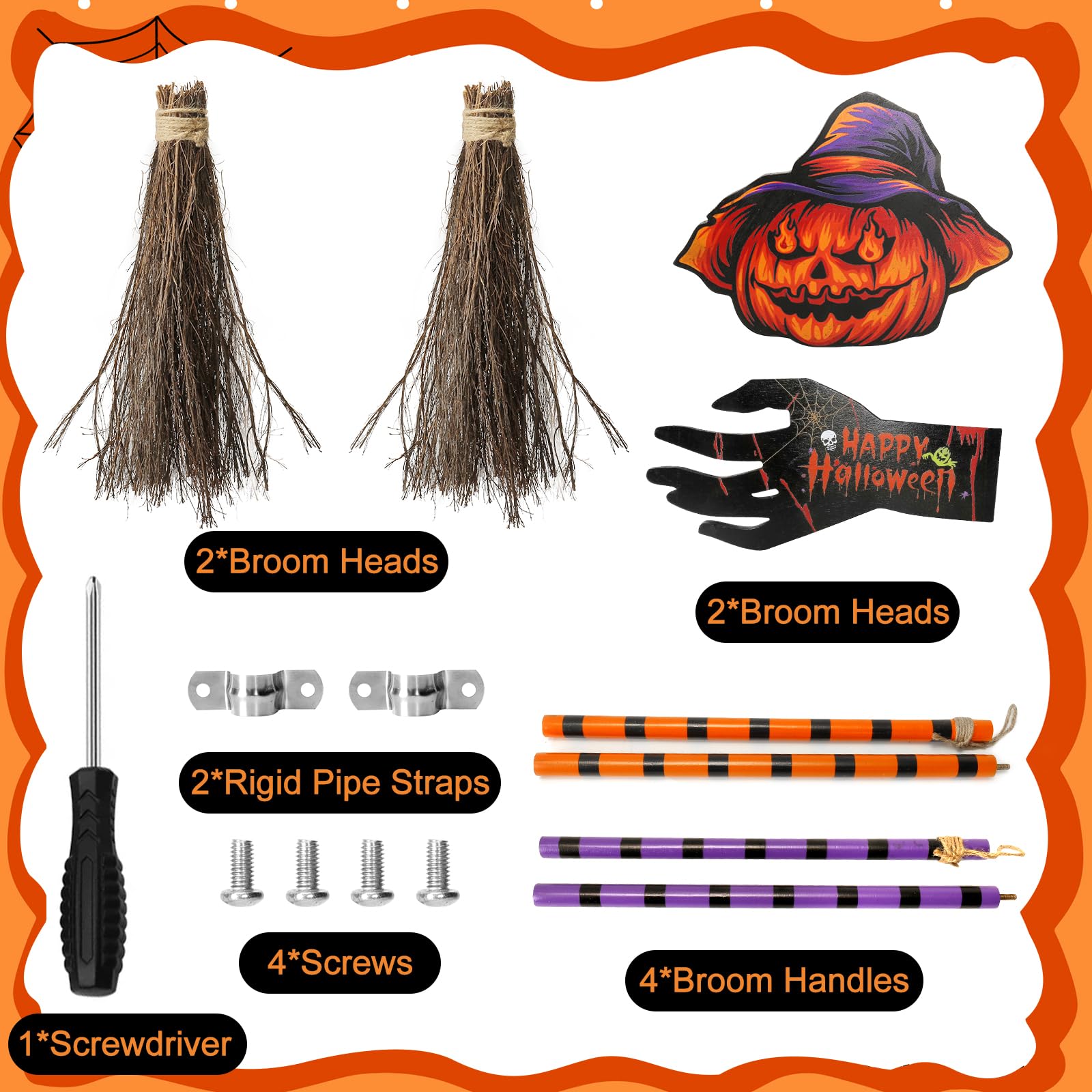 Riokko Halloween Broom Decorations, Happy Halloween Broom Sign, Wooden Witch Broomsticks Halloween Front Porch Decor for Home Indoor Outdoor Wall Office 47inch