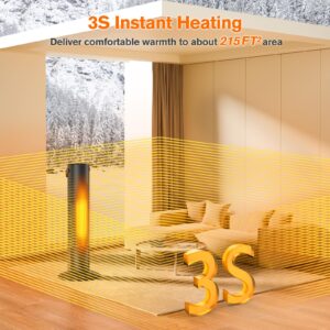 2-1 Electric Space Heaters For Indoor Use, 25" Tower Heater And Fan Combo, 70°Oscillating, 3S Instant Heating,1500W, 3 Heating & Fan Modes, Electric Portable Heater For BedroomOfficeHome, Dark Black