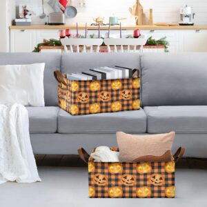 CaTaKu Halloween Plaid Pumpkin Storage Bins Storage Baskets for Shelves,Collapsible Fabric Baskets for Organizing Clothes Decorative Closet Bins with Labels,1Pack