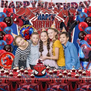 Spider Birthday Decorations, Spider Party Decorations Include Banner, Balloons, Tablecloth, Paper Tableware, Hanging Swirl, Backdrop, Spider Birthday Party