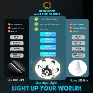 BRAINIAC 2 Pack 100W & 2 Pack 150W LED Garage Light Bulb Deformable Garage Light Fixture E26/E27 Screw-in Garage Lights Ceiling Led for Basement Workshop