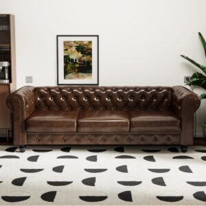 reytinn modern chesterfield button-tufted couch, 88.2" brown pu leather 3 seater sofa, home luxurious upholstered sofa deep seat couch for living room apartment home office