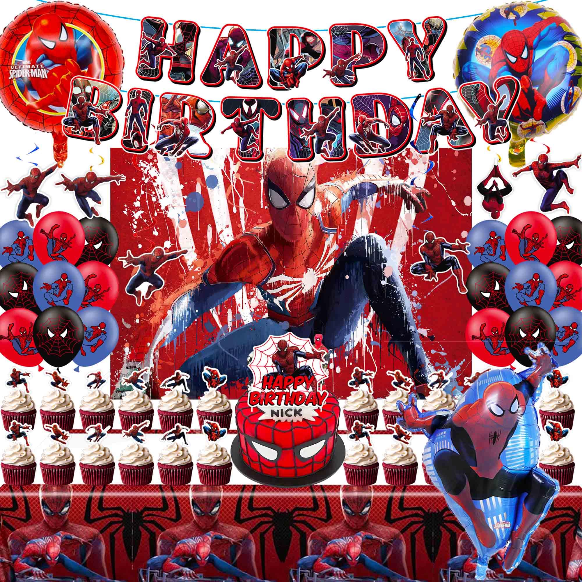 Spider Birthday Party Supplies, Spider Birthday Party Decorations Include Backdrop, Birthday Banner, Hanging Swirls, Spider Balloons, Cupcake Toppers, Tablecloth