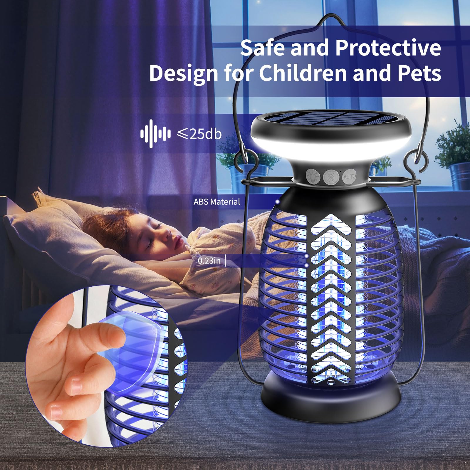 Outdoor Solar Bug Zapper,Mosquito Killer Bug Zapper with LED Light | 4000mAh | IP66 Waterproof | 2200V High Voltage Grid for Home, Patio, Lawn & Garden