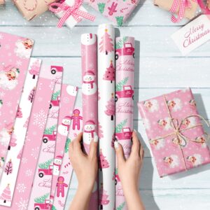 Pink Christmas Wrapping Paper Pink Santa Wrapping Paper 12 Sheets Pink Gift Wrapping Paper Christmas 20 x 26.8 Inch Pink Wrapping Paper Christmas Gift Wrap for Christmas DIY Gift Wrapping Paper