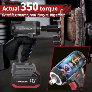 Impact Wrench, 21V Cordless Impact Wrench, 260FT-LBS(350N.m) Brushless Electric Impact Wrench, 2500RPM Torque Impact Gun,2x 4.0Ah Batteries Impact Wrench with LED Ring Light and Hammer Function