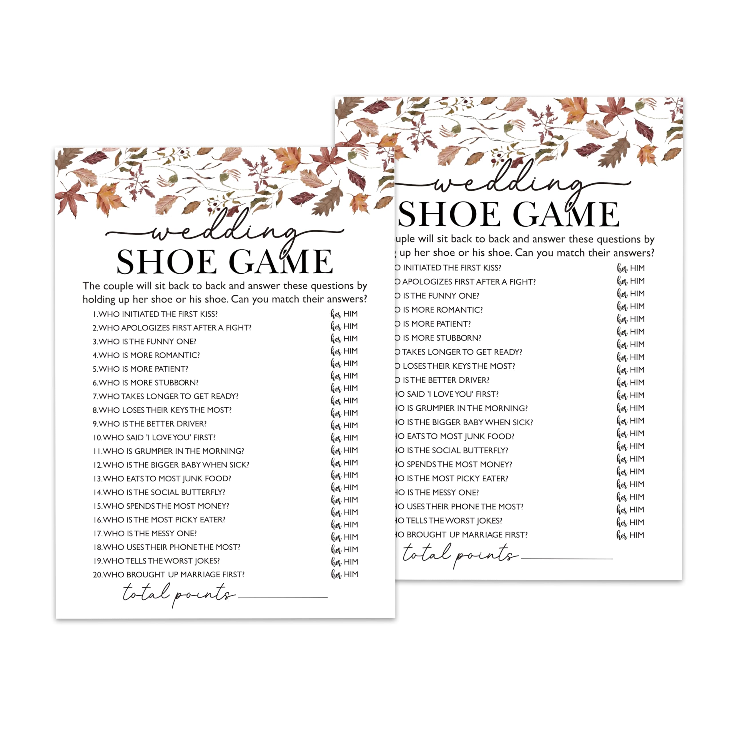 Fall Bridal Shower Games – 25 Pack, Wedding Shoe Bridal Shower Games, Autumn Floral Wedding Shower Games Cards, Newlyweds Party Decoration, Engagement Party Games, Bachelorette Party Ideas -07