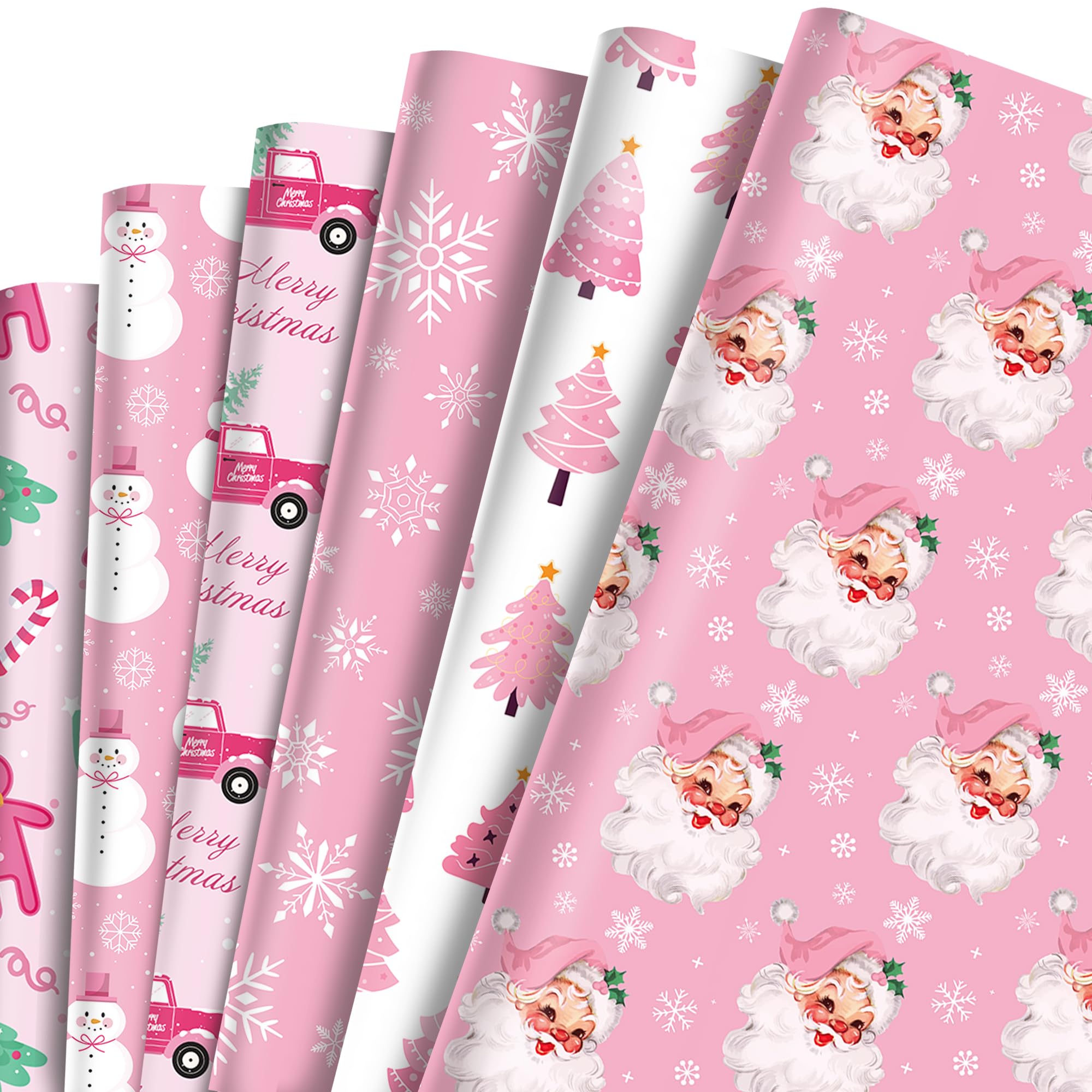 Pink Christmas Wrapping Paper Pink Santa Wrapping Paper 12 Sheets Pink Gift Wrapping Paper Christmas 20 x 26.8 Inch Pink Wrapping Paper Christmas Gift Wrap for Christmas DIY Gift Wrapping Paper