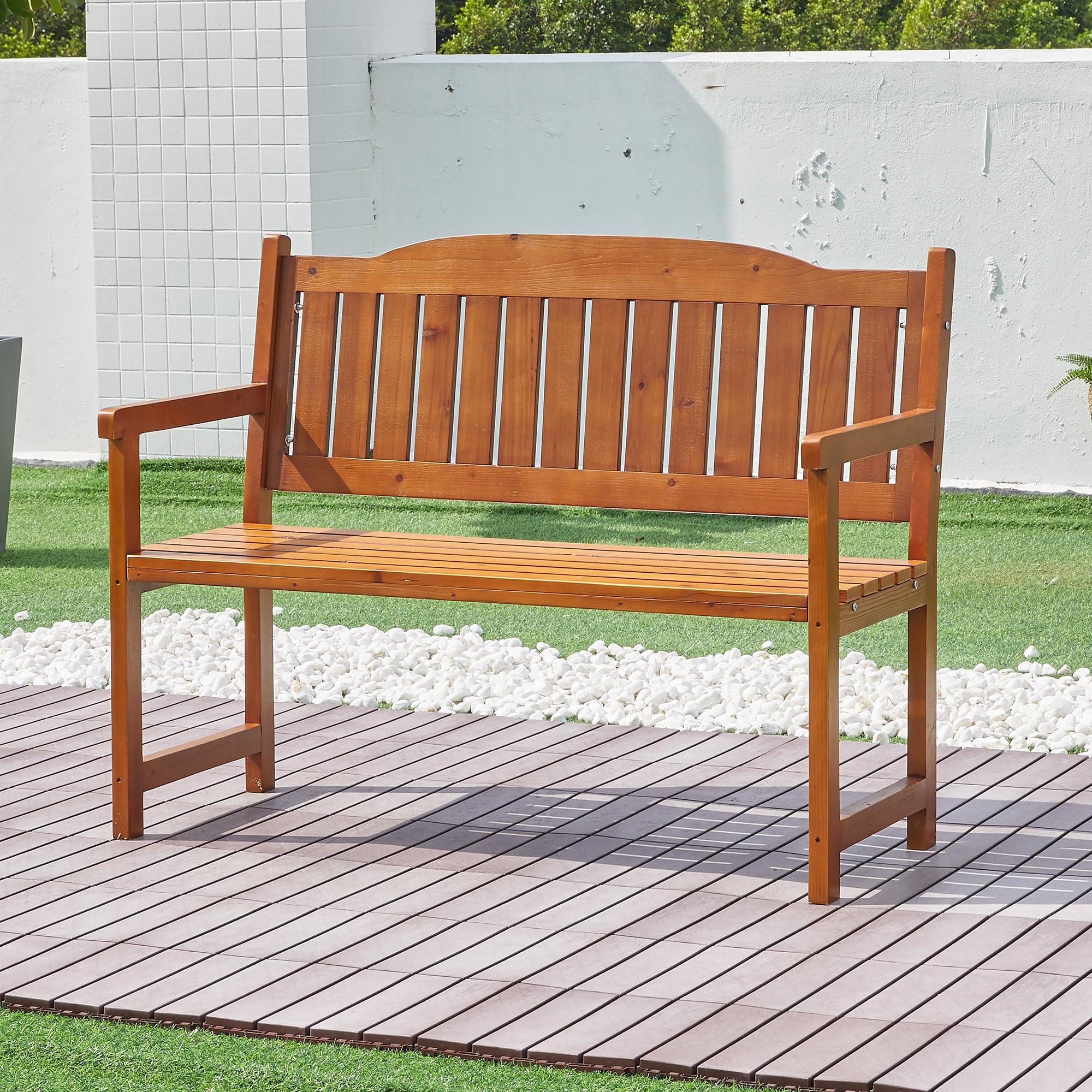 Choosilay Outdoor Garden Bench Weatherproof, 2-Person Poly Lumber Patio Porch Bench, All-Weather Solid Wood Park Bench for Poolside Balcony, 47.4" W x 20.6" D x 36.2" H