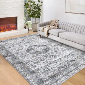 MilleLoom Washable Rug 8x10 Large Boho Vintage Area Rug Medallion Living Room Rug Easy-Cleaning Non Shedding Oriental Rug Non-Slip Area Rug for Living Room Bedroom Farmhouse Nursery,8x10