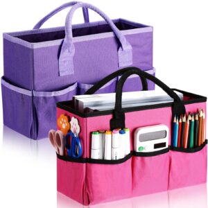 tellingyou 2 pcs art craft tote bag teacher craft organizers and storage bag desktop craft tote art supply bag 600d oxford organizer caddy with multiple pockets for office(purple, rose red)