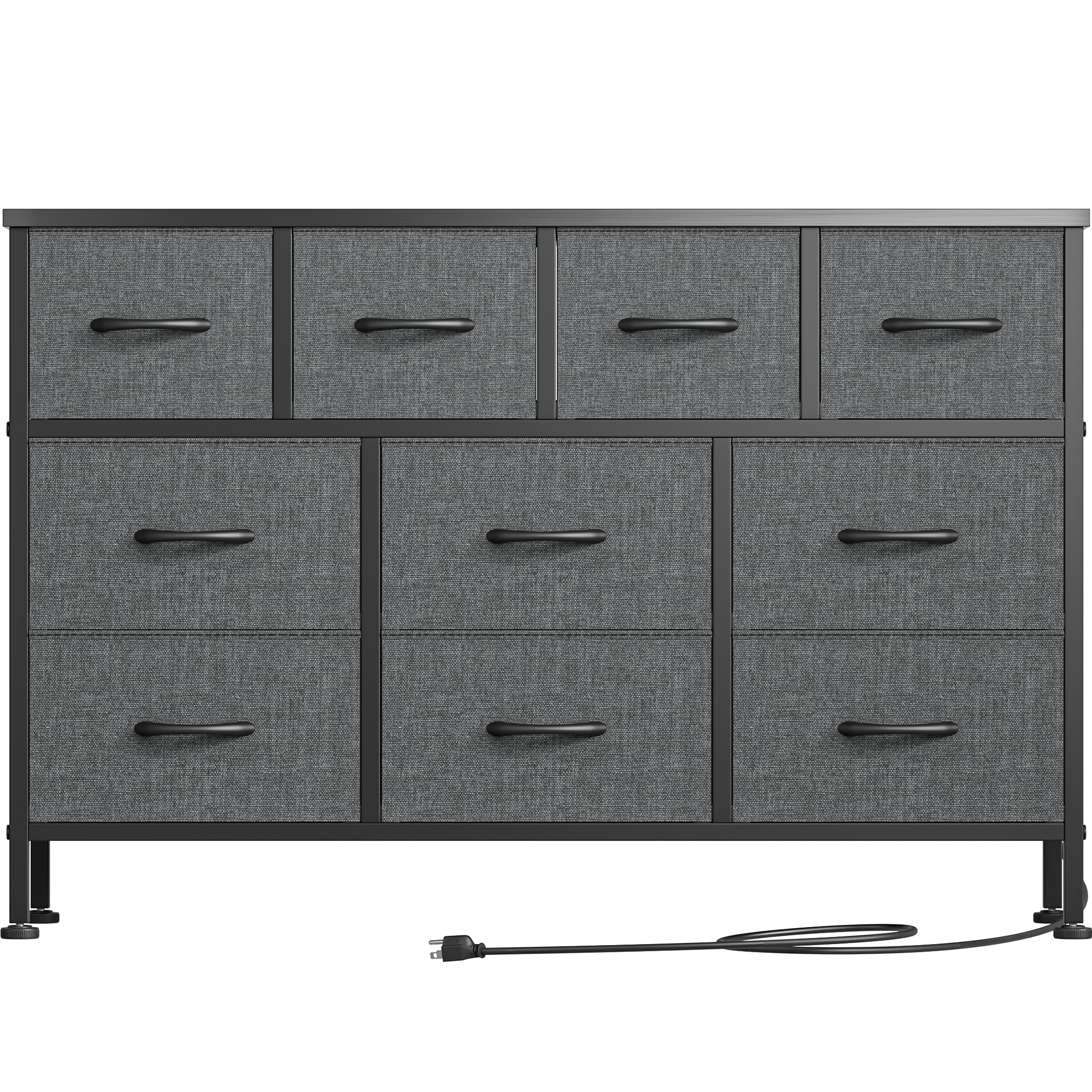 Lulive Grey Dresser for Bedroom 10 Drawer, Bedroom TV Stand with Power Outlet, Entertainment Center Chest of Drawers, Long Fabric Dresser for Living Room Save Space (Grey)