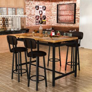 DKLGG Dining Table Set for 4 Modern Bar Table and Chairs Set, Modern Kitchen Table with 4 PU Upholstered Backrest Stool, Counter Height Table Set for Breakfast Nook & Small Space (Rustic Brown)