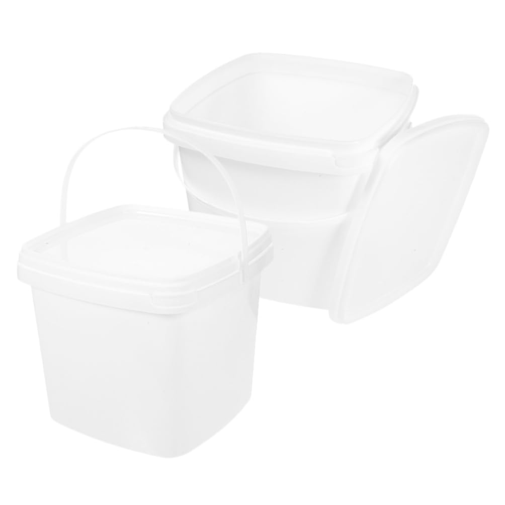 Cabilock 2pcs 5L White Plastic Bucket Square Bucket with Lid, White Utility Industrial Pail with Handle Oil Tub Container for Food Water Cleaning Storage