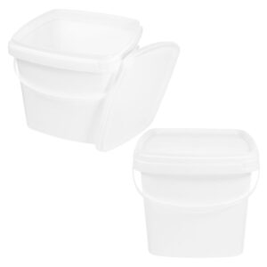 Cabilock 2pcs 5L White Plastic Bucket Square Bucket with Lid, White Utility Industrial Pail with Handle Oil Tub Container for Food Water Cleaning Storage