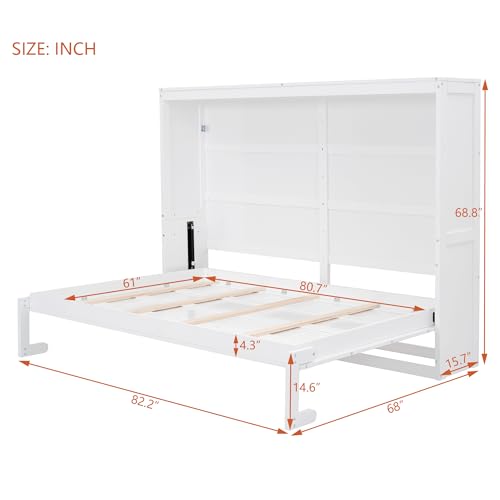 Murphy Bed Queen Murphy Bed Cabinets, Queen Size Murphy Bed Cabinet Bed, Solid Wood Wall Bed, Hidden Murphy Bed Foldable Platform Bed Frame, Horizontal Murphy Bed for Guest Room Apartment Studio, Grey