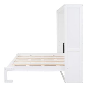 Murphy Bed Queen Murphy Bed Cabinets, Queen Size Murphy Bed Cabinet Bed, Solid Wood Wall Bed, Hidden Murphy Bed Foldable Platform Bed Frame, Horizontal Murphy Bed for Guest Room Apartment Studio, Grey