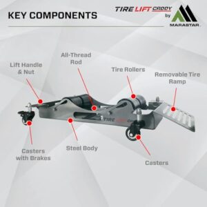 Tire Lift Caddy, Adjustable, Back-Saving Tire Dolly for DIY Enthusiasts, Auto & Tire Shops and Garages, No Assembly Required, 150lbs. Capacity