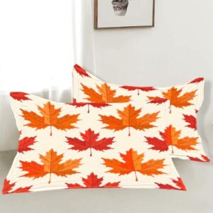 DiuuDi Maple Duvet Cover King Size 3D Printed Duvet Cover Set Light Yellow Background Orange Maple Leaves Bedding Set Home Decoration Comforter Cover Cozy Quilt Cover with 2 Pillowcases