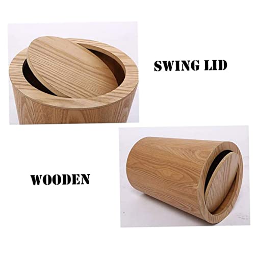 Eioflia Bathroom Bins, Wood Waste Bin with Swing Lid Round Trash Can Kitchen Garbage Basket for Bedroom