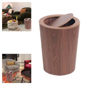 Eioflia Bathroom Bins, Wood Waste Bin with Swing Lid Round Trash Can Kitchen Garbage Basket for Bedroom