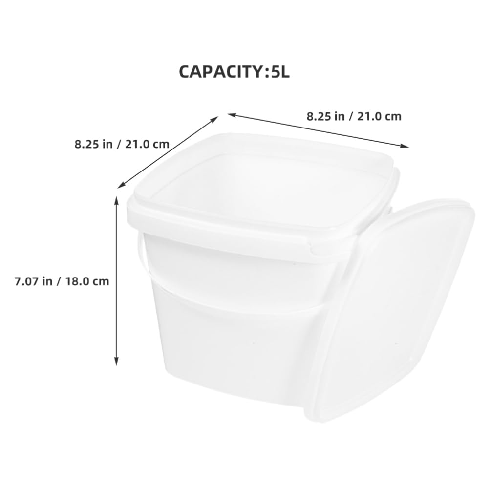 Cabilock 2pcs 5L White Plastic Bucket Square Bucket with Lid, White Utility Industrial Pail with Handle Oil Tub Container for Food Water Cleaning Storage