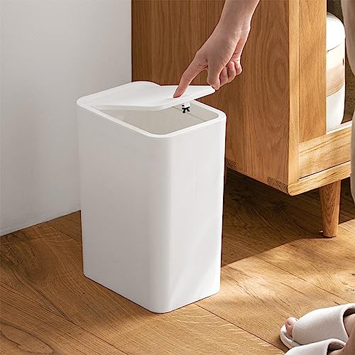 Bathroom Trash Can with Lid, Large-Size Garbage Can with Press Lid, Plastic Wastebasket with Popup Lid, Small Trash Bins for Toilet, Office, Bedroom, Living Room Day Use