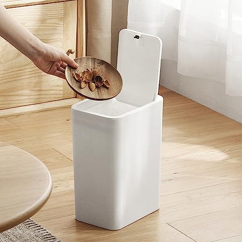 Bathroom Trash Can with Lid, Large-Size Garbage Can with Press Lid, Plastic Wastebasket with Popup Lid, Small Trash Bins for Toilet, Office, Bedroom, Living Room Day Use