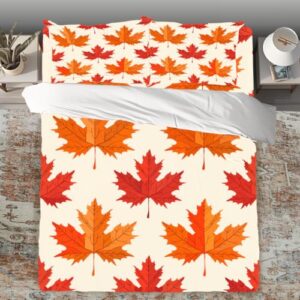 DiuuDi Maple Duvet Cover King Size 3D Printed Duvet Cover Set Light Yellow Background Orange Maple Leaves Bedding Set Home Decoration Comforter Cover Cozy Quilt Cover with 2 Pillowcases