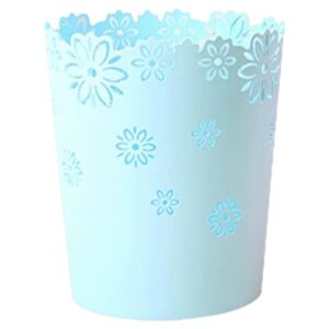 Eioflia Bins for Bedrooms, Waste Paper Bin, 7.5 Inch Plastic Hollow Waste Paper Basket, Flower Lace Round Waste Bin for Bedroom, Bathroom, Kitchen, and Office M Blue