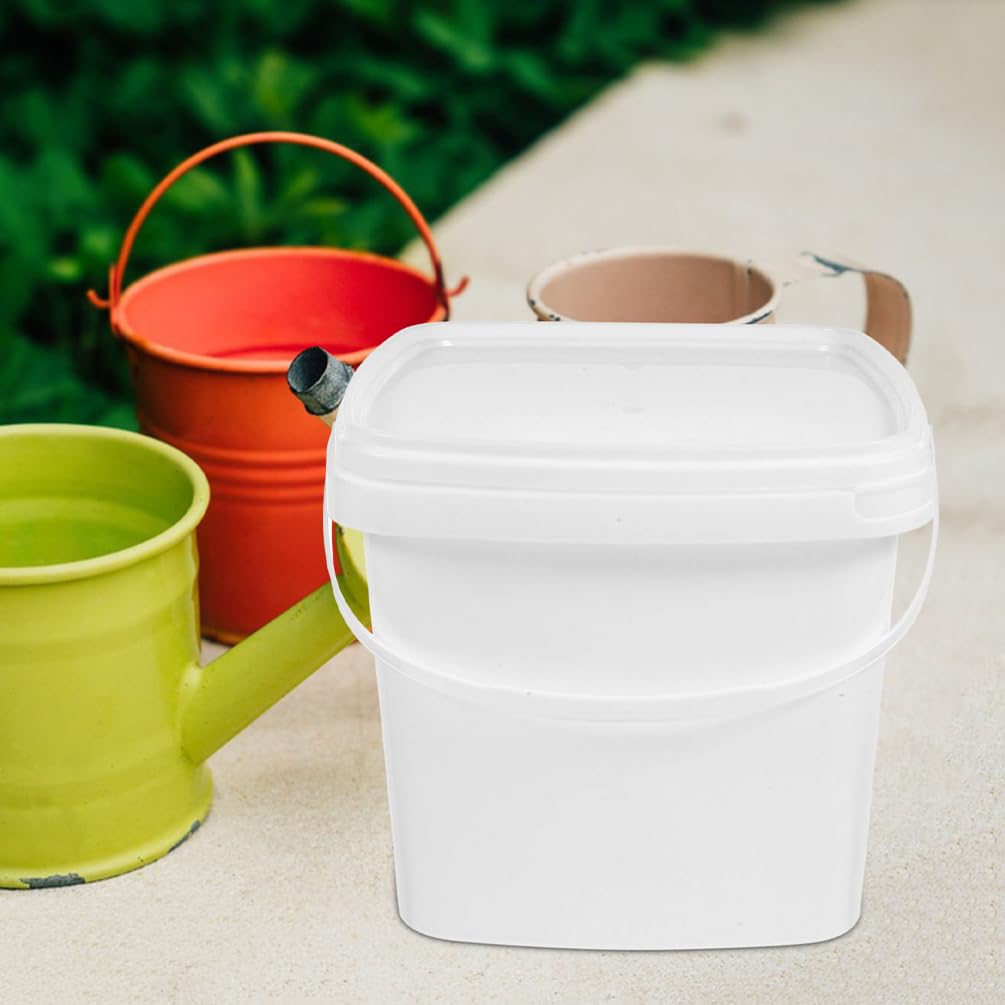 Cabilock 2pcs 5L White Plastic Bucket Square Bucket with Lid, White Utility Industrial Pail with Handle Oil Tub Container for Food Water Cleaning Storage