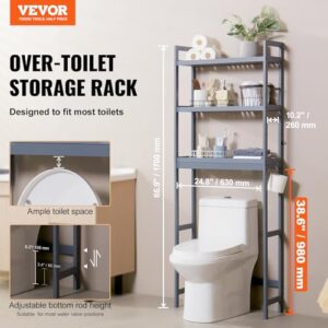 VEVOR Over the Toilet Storage, 3-Tier Adjustable Over Toilet Bathroom Organizer, Bamboo Storage Shelf Rack with 3 Hooks, Freestanding Easy Assembly Laundry Space Saver, Fit Most Toilets, Gray